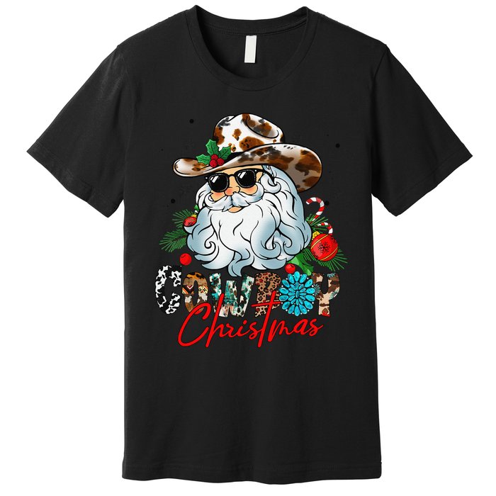 Retro Groovy Howdy Santa Christmas Cowboy Santa Xmas Costume Premium T-Shirt