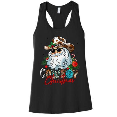 Retro Groovy Howdy Santa Christmas Cowboy Santa Xmas Costume Women's Racerback Tank