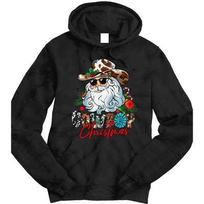 Retro Groovy Howdy Santa Christmas Cowboy Santa Xmas Costume Tie Dye Hoodie