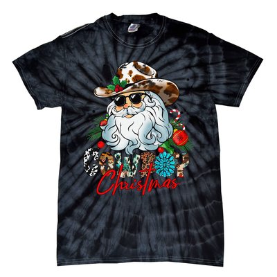 Retro Groovy Howdy Santa Christmas Cowboy Santa Xmas Costume Tie-Dye T-Shirt