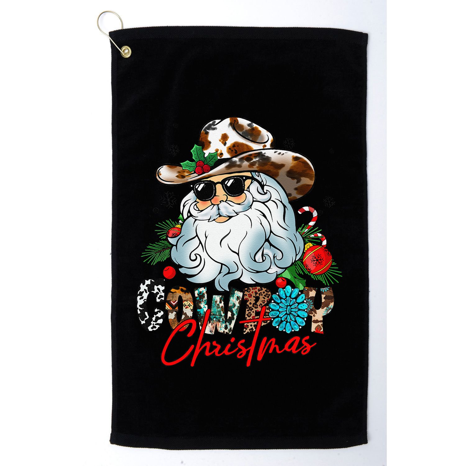 Retro Groovy Howdy Santa Christmas Cowboy Santa Xmas Costume Golf Towel