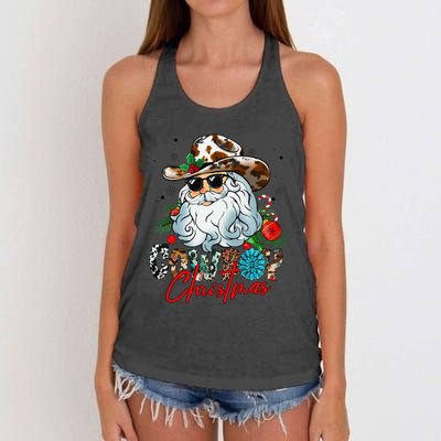 Retro Groovy Howdy Santa Christmas Cowboy Santa Xmas Costume Women's Knotted Racerback Tank