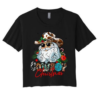 Retro Groovy Howdy Santa Christmas Cowboy Santa Xmas Costume Women's Crop Top Tee