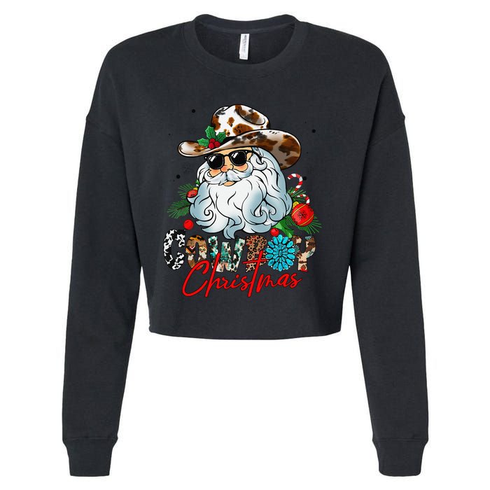 Retro Groovy Howdy Santa Christmas Cowboy Santa Xmas Costume Cropped Pullover Crew