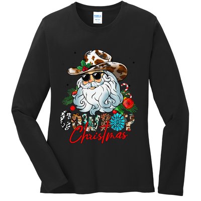 Retro Groovy Howdy Santa Christmas Cowboy Santa Xmas Costume Ladies Long Sleeve Shirt