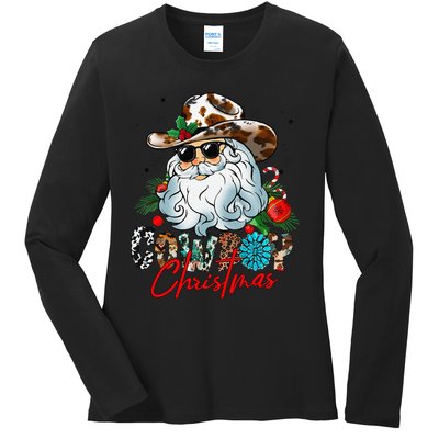 Retro Groovy Howdy Santa Christmas Cowboy Santa Xmas Costume Ladies Long Sleeve Shirt