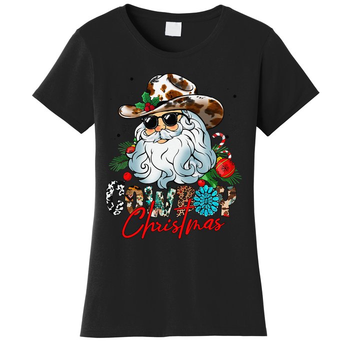 Retro Groovy Howdy Santa Christmas Cowboy Santa Xmas Costume Women's T-Shirt