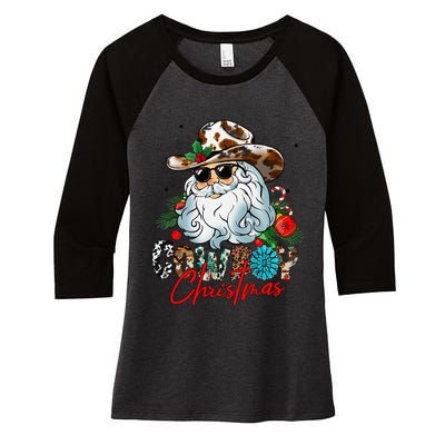 Retro Groovy Howdy Santa Christmas Cowboy Santa Xmas Costume Women's Tri-Blend 3/4-Sleeve Raglan Shirt