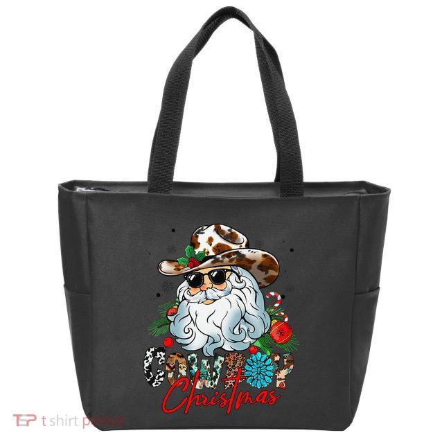 Retro Groovy Howdy Santa Christmas Cowboy Santa Xmas Costume Zip Tote Bag