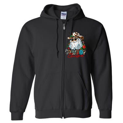 Retro Groovy Howdy Santa Christmas Cowboy Santa Xmas Costume Full Zip Hoodie