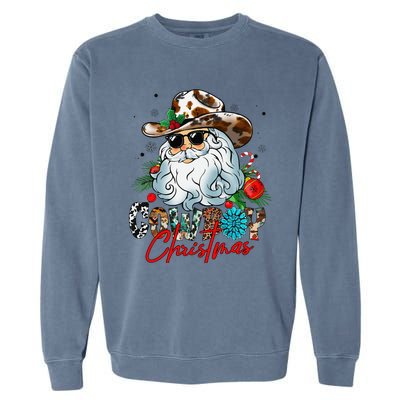 Retro Groovy Howdy Santa Christmas Cowboy Santa Xmas Costume Garment-Dyed Sweatshirt