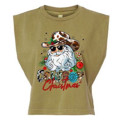 Retro Groovy Howdy Santa Christmas Cowboy Santa Xmas Costume Garment-Dyed Women's Muscle Tee