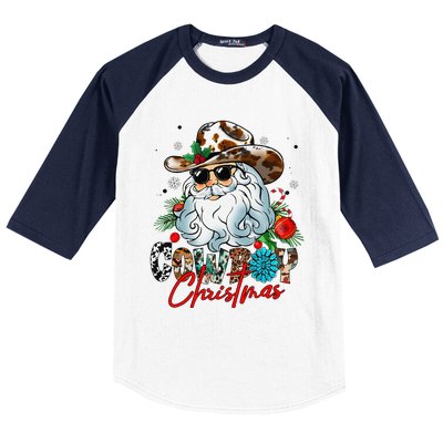 Retro Groovy Howdy Santa Christmas Cowboy Santa Xmas Costume Baseball Sleeve Shirt