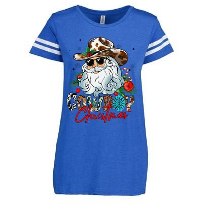 Retro Groovy Howdy Santa Christmas Cowboy Santa Xmas Costume Enza Ladies Jersey Football T-Shirt