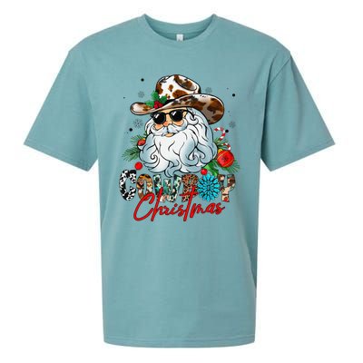 Retro Groovy Howdy Santa Christmas Cowboy Santa Xmas Costume Sueded Cloud Jersey T-Shirt