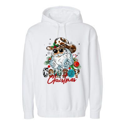 Retro Groovy Howdy Santa Christmas Cowboy Santa Xmas Costume Garment-Dyed Fleece Hoodie