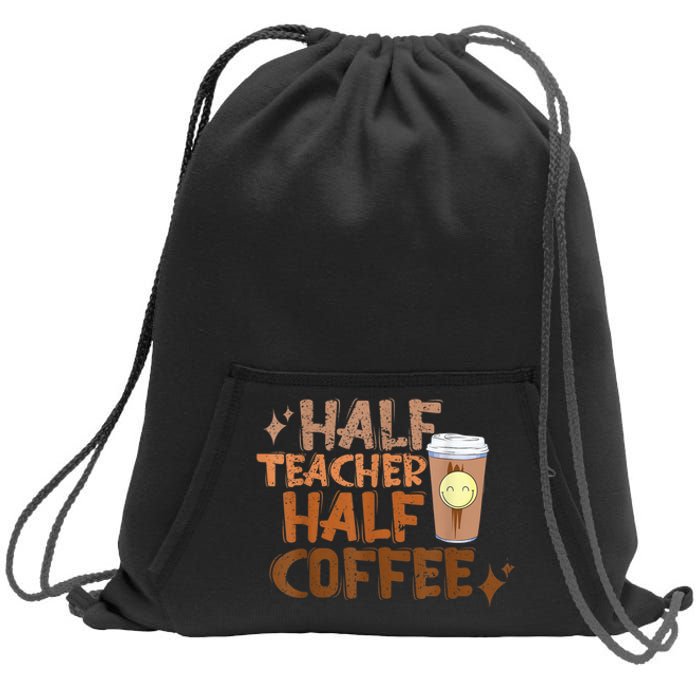 Retro Groovy Half Teacher Half Coffee Happy Teacher's Day Sweatshirt Cinch Pack Bag