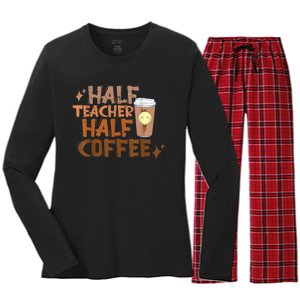 Retro Groovy Half Teacher Half Coffee Happy Teacher's Day Women's Long Sleeve Flannel Pajama Set 