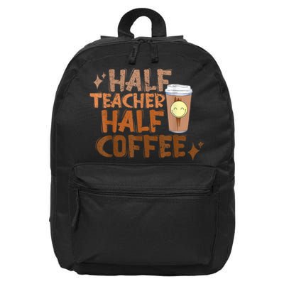 Retro Groovy Half Teacher Half Coffee Happy Teacher's Day 16 in Basic Backpack