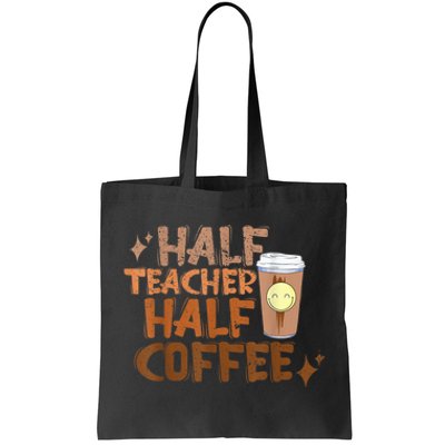 Retro Groovy Half Teacher Half Coffee Happy Teacher's Day Tote Bag