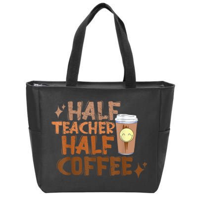 Retro Groovy Half Teacher Half Coffee Happy Teacher's Day Zip Tote Bag