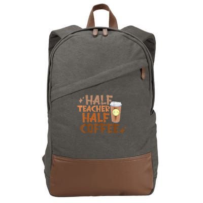 Retro Groovy Half Teacher Half Coffee Happy Teacher's Day Cotton Canvas Backpack