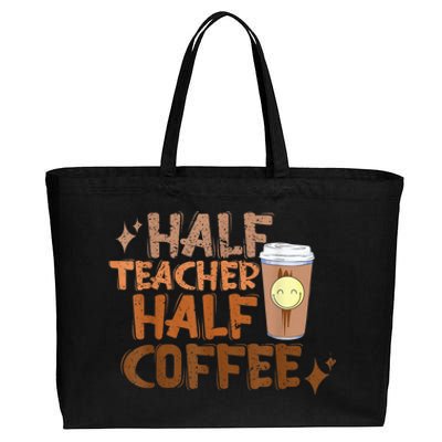 Retro Groovy Half Teacher Half Coffee Happy Teacher's Day Cotton Canvas Jumbo Tote