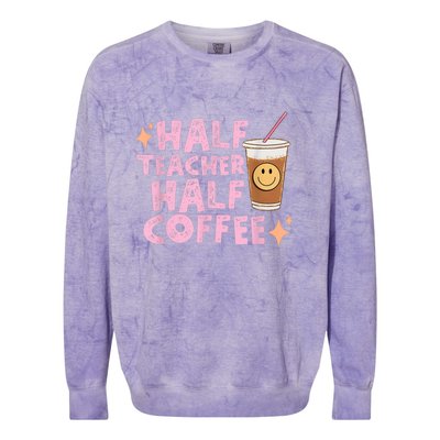 Retro Groovy Half Teacher Half Coffee Happy Teacher's Day Colorblast Crewneck Sweatshirt