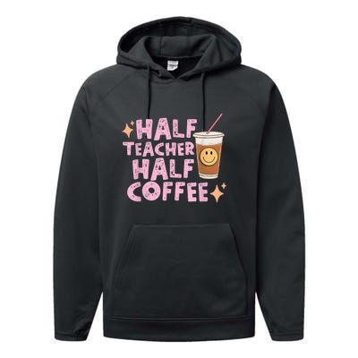 Retro Groovy Half Teacher Half Coffee Happy Teacher's Day Performance Fleece Hoodie