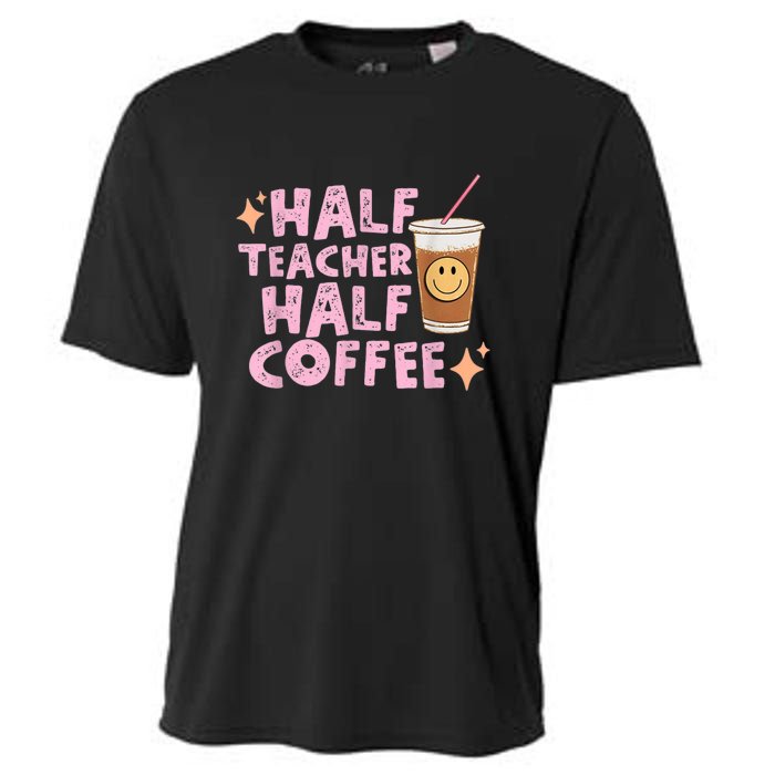 Retro Groovy Half Teacher Half Coffee Happy Teacher's Day Cooling Performance Crew T-Shirt