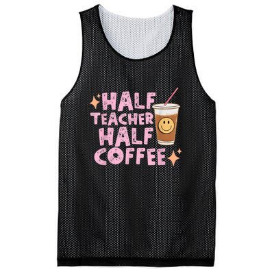 Retro Groovy Half Teacher Half Coffee Happy Teacher's Day Mesh Reversible Basketball Jersey Tank