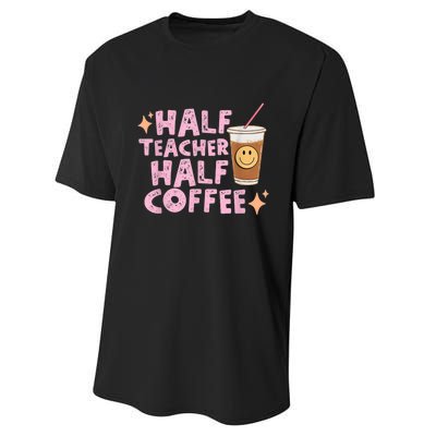 Retro Groovy Half Teacher Half Coffee Happy Teacher's Day Performance Sprint T-Shirt