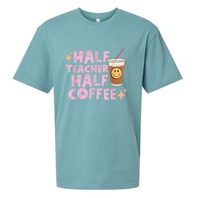 Retro Groovy Half Teacher Half Coffee Happy Teacher's Day Sueded Cloud Jersey T-Shirt