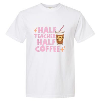 Retro Groovy Half Teacher Half Coffee Happy Teacher's Day Garment-Dyed Heavyweight T-Shirt