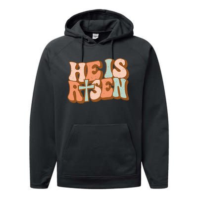 Retro Groovy He Is Risen Jesus Religious Easter Christians Performance Fleece Hoodie