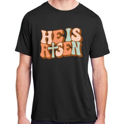 Retro Groovy He Is Risen Jesus Religious Easter Christians Adult ChromaSoft Performance T-Shirt