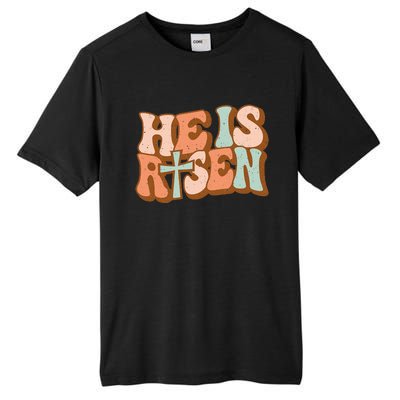 Retro Groovy He Is Risen Jesus Religious Easter Christians Tall Fusion ChromaSoft Performance T-Shirt