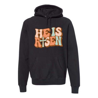 Retro Groovy He Is Risen Jesus Religious Easter Christians Premium Hoodie