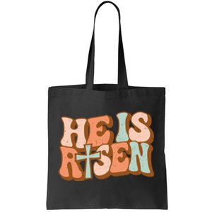 Retro Groovy He Is Risen Jesus Religious Easter Christians Tote Bag