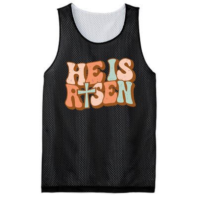 Retro Groovy He Is Risen Jesus Religious Easter Christians Mesh Reversible Basketball Jersey Tank