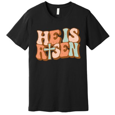 Retro Groovy He Is Risen Jesus Religious Easter Christians Premium T-Shirt