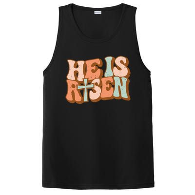 Retro Groovy He Is Risen Jesus Religious Easter Christians PosiCharge Competitor Tank