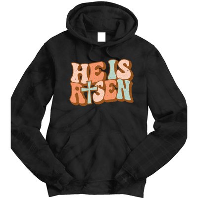 Retro Groovy He Is Risen Jesus Religious Easter Christians Tie Dye Hoodie