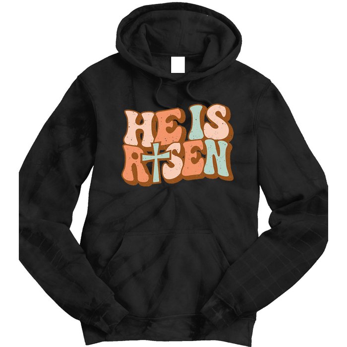 Retro Groovy He Is Risen Jesus Religious Easter Christians Tie Dye Hoodie