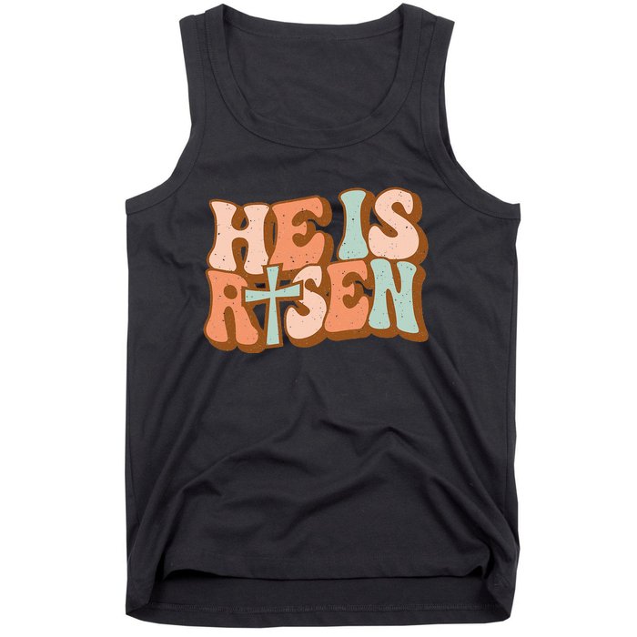 Retro Groovy He Is Risen Jesus Religious Easter Christians Tank Top