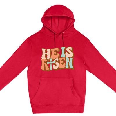 Retro Groovy He Is Risen Jesus Religious Easter Christians Premium Pullover Hoodie