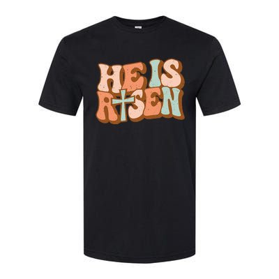 Retro Groovy He Is Risen Jesus Religious Easter Christians Softstyle CVC T-Shirt