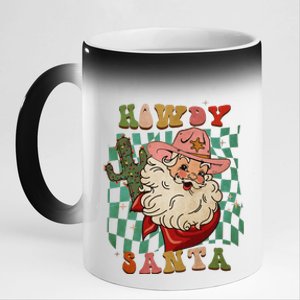 Retro Groovy Howdy Santa Christmas Cowboy Santa Xmas Costume 11oz Black Color Changing Mug