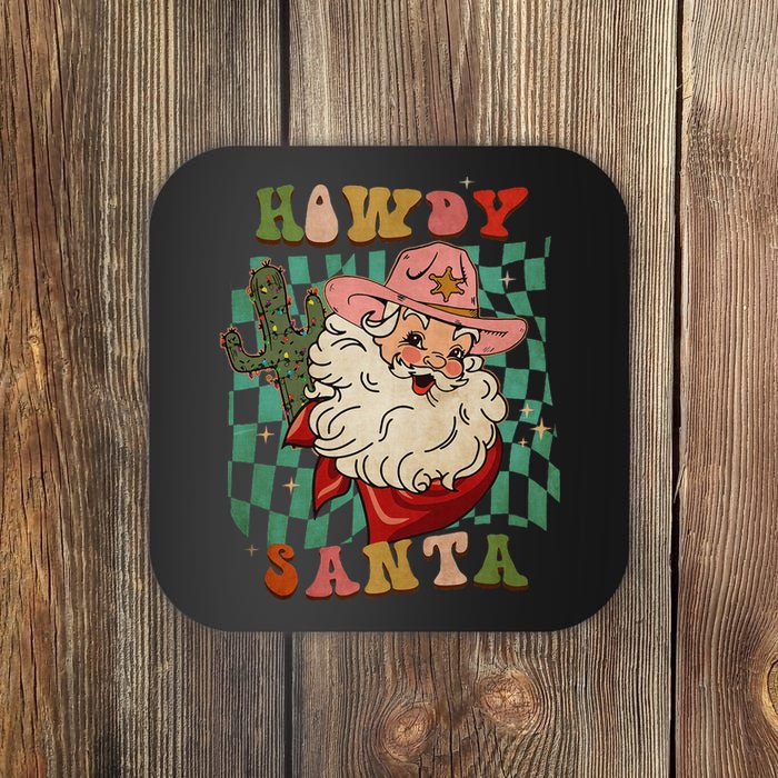 Retro Groovy Howdy Santa Christmas Cowboy Santa Xmas Costume Coaster