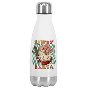 Retro Groovy Howdy Santa Christmas Cowboy Santa Xmas Costume Stainless Steel Insulated Water Bottle